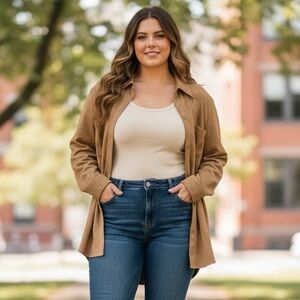 Allison Morgan‎ Brown Suede Utility Shacket Oversized Boho Western Chic Plus 2x